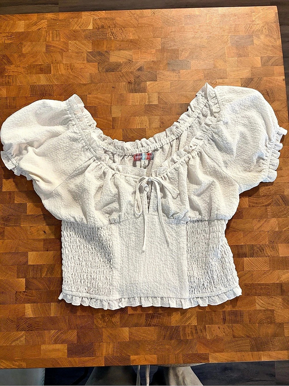 Urban Outfitters Smocked Crop Top White Size Large